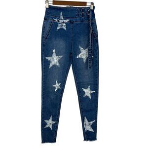 Litz WOMEN'S HIGH RISE SKINNY JEANS WITH‎ STAR DENIM BLUE SIZE 26